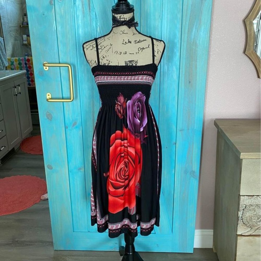 Ace Black Floral Summer Beach Dress In OS